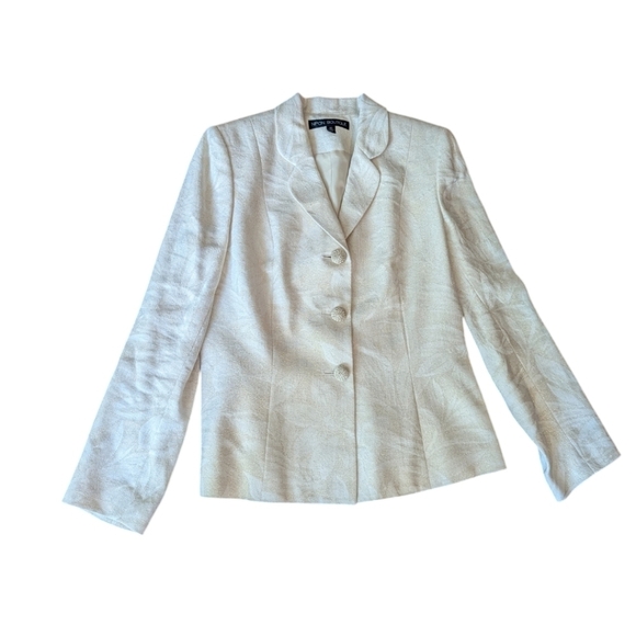 Nipon Boutique Designer ivory/gold Tonal Neutral  Linen Blend blazer NWT sz 10 - Picture 7 of 10